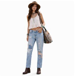 Free People Patchwork Straight Leg Jeans 28